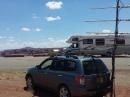 This was our operating position in DM47, Hite Overlook. It is a high spot with great sight lines all around. With no cell coverage, it was here that I called K2DRH to ping W9RM to get on for the 2M+ QSOes. We also had to borrow a compass from one of the tourists to point the beam properly. Stops like this make roving really worthwhile!